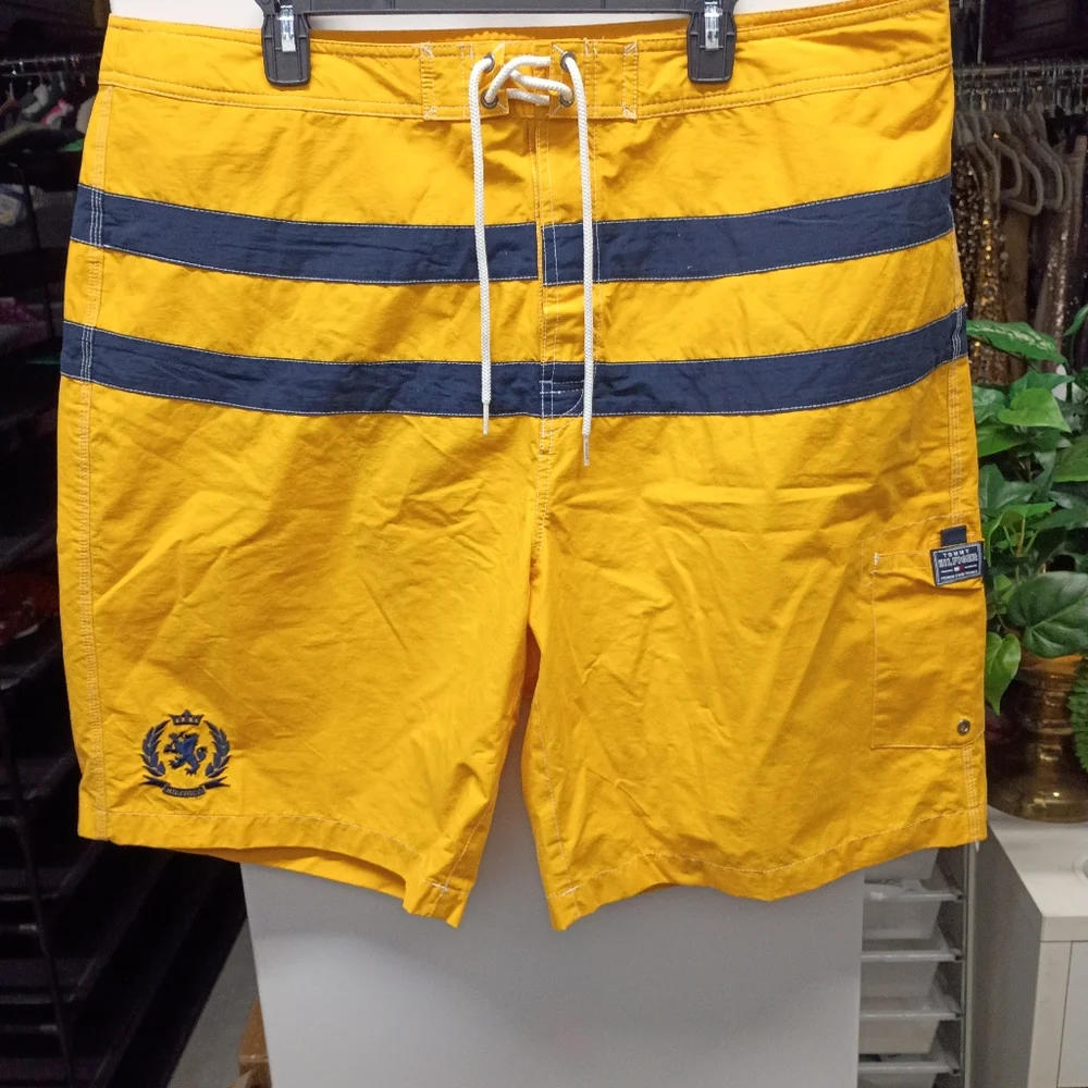 Tommy Hilfiger Yellow and Blue Men's Swim Shorts